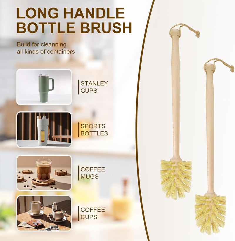 DEBETOOL 2-Pack Natural Wooden Bottle Brush with Sisal Bristles, Long Handle Bottle Brush Cleaner for Wide Mouth Jars, Water Bottles, Cups, Glasses, Baby Bottles (Non-Scratch) - Image 4